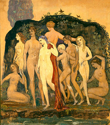 Nine Nudes in a River Landscape